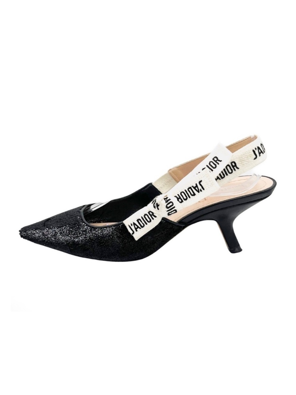 Dior J’Adior Two-Toned Shiny Velvet White Ribbon Logo Slingback 65mm Heels